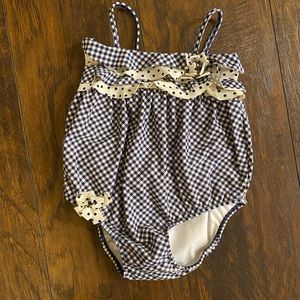 Kate Mack Toddler Swimsuit - Blue and white ruffles and polka dot 12-18 mo